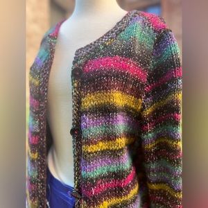 Vintage Multicolored bright stripped long sleeve knitted sweater/ cardigan